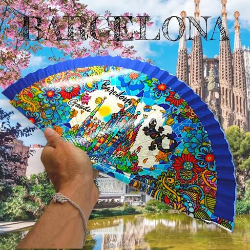 BDM Barcelona Spanish Wooden Fan Inspired by Barcelona and Gaudí | Made in Spain | Travel Souvenir and Original Gift | Trencadís-Style Mosaic Art in Saudi Arabia