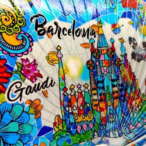 BDM Barcelona Spanish Wooden Fan Inspired by Barcelona and Gaudí | Made in Spain | Travel Souvenir and Original Gift | Trencadís-Style Mosaic Art in Saudi Arabia