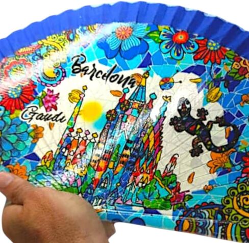 BDM Barcelona Spanish Wooden Fan Inspired by Barcelona and Gaudí | Made in Spain | Travel Souvenir and Original Gift | Trencadís-Style Mosaic Art in Saudi Arabia
