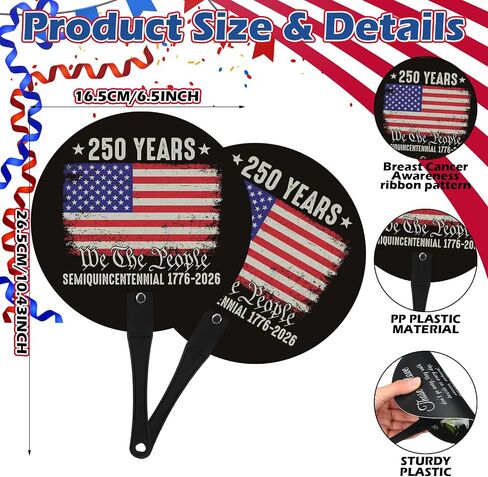 50 Pcs 250th Anniversary Flag Patriotic Hand Fans 4th of July Independence Day Party Supplies Accessories American Flag Plastic Handheld Fans with Handle Bulk Gifts Red White Blue Decorations in Kuwait