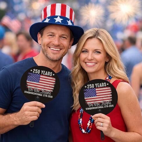 50 Pcs 250th Anniversary Flag Patriotic Hand Fans 4th of July Independence Day Party Supplies Accessories American Flag Plastic Handheld Fans with Handle Bulk Gifts Red White Blue Decorations in Kuwait