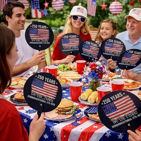 50 Pcs 250th Anniversary Flag Patriotic Hand Fans 4th of July Independence Day Party Supplies Accessories American Flag Plastic Handheld Fans with Handle Bulk Gifts Red White Blue Decorations in Kuwait