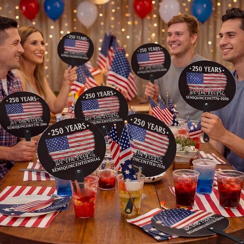 50 Pcs 250th Anniversary Flag Patriotic Hand Fans 4th of July Independence Day Party Supplies Accessories American Flag Plastic Handheld Fans with Handle Bulk Gifts Red White Blue Decorations in Kuwait