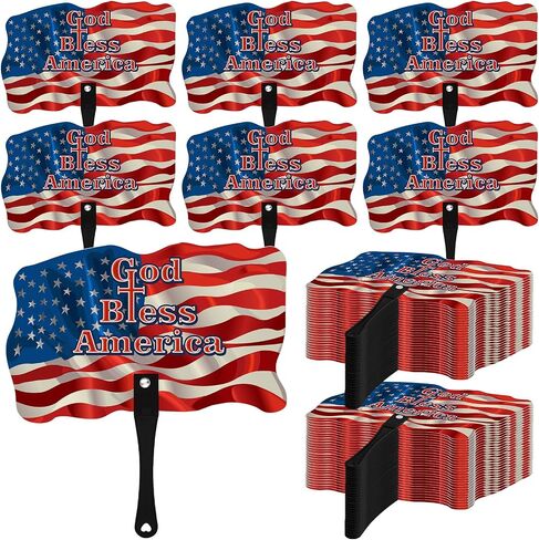 Novabright 50 Pcs 250th Anniversary Patriotic Handheld Fans Bulk 4th of July Red White and Blue Double Sided Plastic God Bless America Hand Fans Independence Day Favors for Party Patriotic Decoration in Saudi Arabia