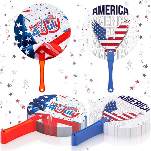 Novabright 50 Pcs Patriotic Hand Fans 4th of July Independence Day Handheld Fans Red White and Blue American Flag Stars Summer Plastic Round Handheld Fan with Handle Bulk for Parade USA Party Favors in Saudi Arabia
