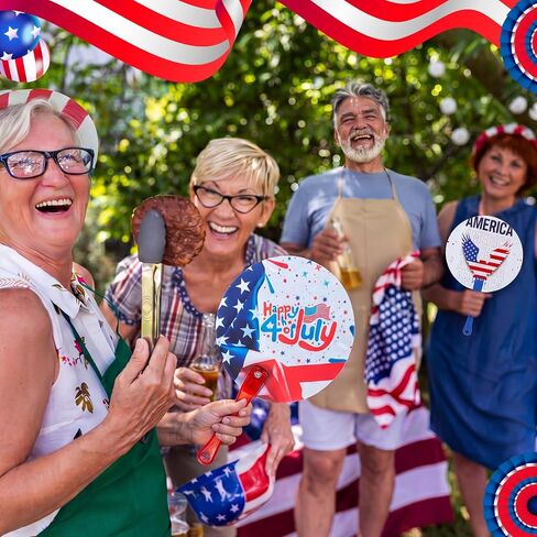 Novabright 50 Pcs Patriotic Hand Fans 4th of July Independence Day Handheld Fans Red White and Blue American Flag Stars Summer Plastic Round Handheld Fan with Handle Bulk for Parade USA Party Favors in Saudi Arabia