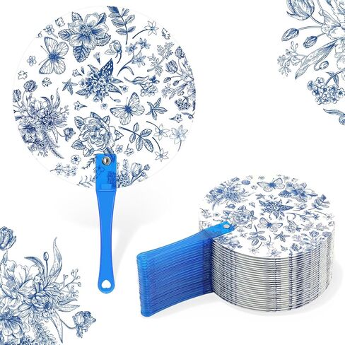 Thyle 20 Sets Floral Round Wedding Hand Plastic Fans Bulk Handheld Wedding Favors Hand Fans with Plastic Handles in Kuwait