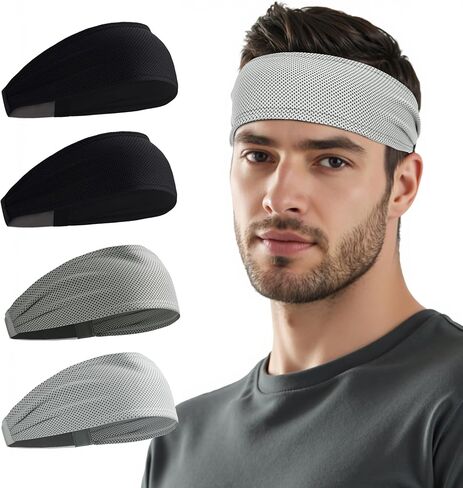 Sukeen Cooling Sports Headbands for Men: Instant Cooling Moisture Wicking Sweatbands Non-Slip Elastic Mens Headband Gym in Kuwait