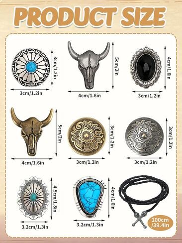 8 Piece Vintage Bolo Tie Set Adjustable Bolo Ties Western Leather Necktie Adjustable Costume Accessories Cowboy Cowgirl Gift for Weddings Retro Party Supplies in Saudi Arabia