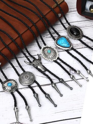 8 Piece Vintage Bolo Tie Set Adjustable Bolo Ties Western Leather Necktie Adjustable Costume Accessories Cowboy Cowgirl Gift for Weddings Retro Party Supplies in Saudi Arabia