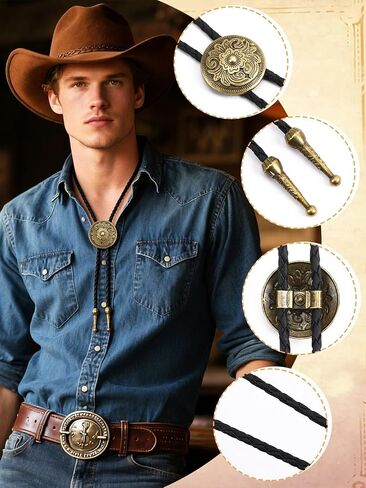 8 Piece Vintage Bolo Tie Set Adjustable Bolo Ties Western Leather Necktie Adjustable Costume Accessories Cowboy Cowgirl Gift for Weddings Retro Party Supplies in Saudi Arabia
