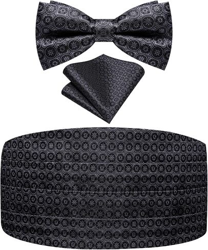 Cumberbund and Bow Tie Set Paisley Floral Mens Silk Pretied Bowtie Cummerbund Pocket Square Tuxedo Accessories in Saudi Arabia