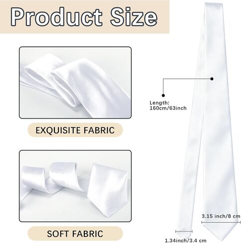 8 PCS Sublimation Blank Tie for Men, 56 Inch White Polyester Satin Neckties, Heat Transfer Solid DIY Dye Blank Necktie for Wedding Party Business Formal Costume Occasion in Saudi Arabia