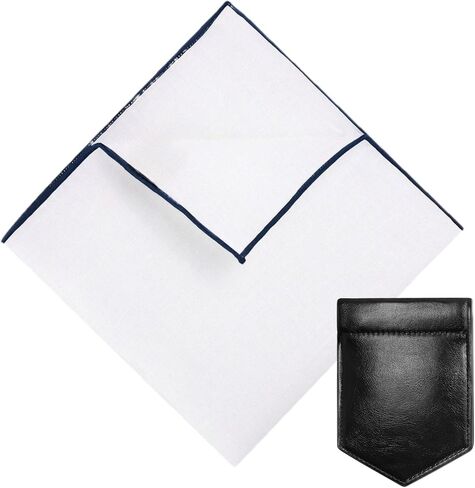 Linen Pocket Squares for Men with Leather Holder 10x10 Inch Prefolded Men's Handkerchief White Pocket Squares in Saudi Arabia