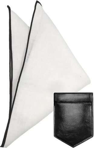 Linen Pocket Squares for Men with Leather Holder 10x10 Inch Prefolded Men's Handkerchief White Pocket Squares in Kuwait
