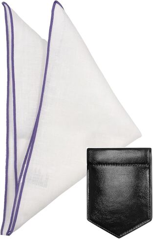 Linen Pocket Squares for Men with Leather Holder 10x10 Inch Prefolded Men's Handkerchief White Pocket Squares in Kuwait