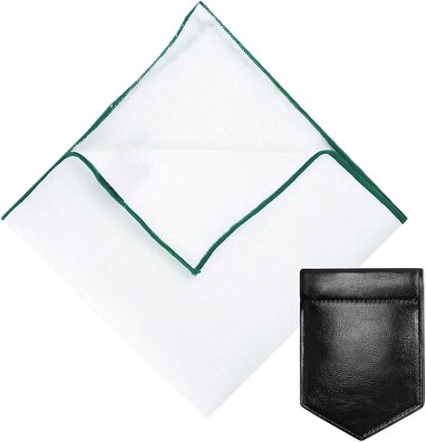 Linen Pocket Squares for Men with Leather Holder 10x10 Inch Prefolded Men's Handkerchief White Pocket Squares in Kuwait