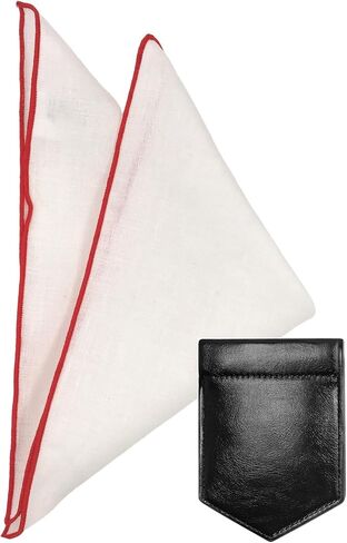 Linen Pocket Squares for Men with Leather Holder 10x10 Inch Prefolded Men's Handkerchief White Pocket Squares in Kuwait