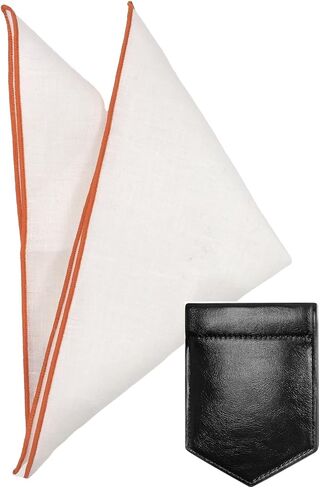 Linen Pocket Squares for Men with Leather Holder 10x10 Inch Prefolded Men's Handkerchief White Pocket Squares in Kuwait