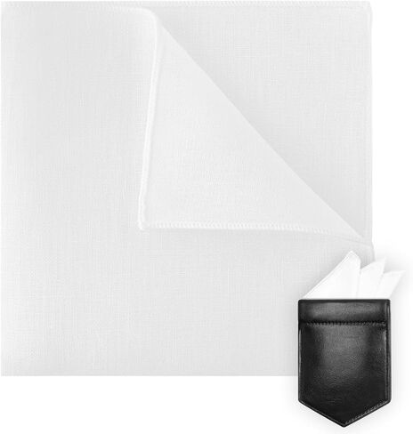 Linen Pocket Squares for Men with Leather Holder 10x10 Inch Prefolded Men's Handkerchief White Pocket Squares in Kuwait