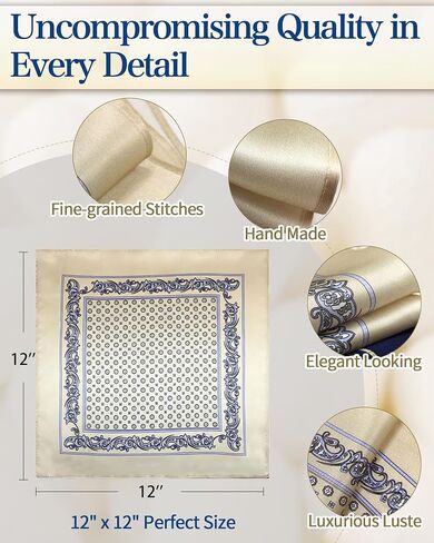 100% Silk Pocket Square for Men with Holder 12x12 Inch Mens Handkerchief British Style Paisley Wedding Business in Kuwait