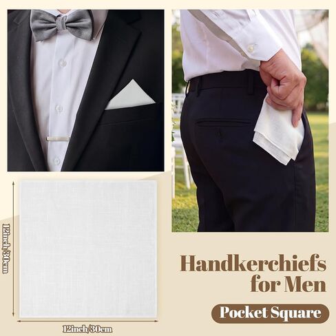 24 Pcs 24 Pcs White Linen Pocket Squares for Men 12" x 12" Linen Handkerchiefs Hankie for Formal Daily Use in Saudi Arabia