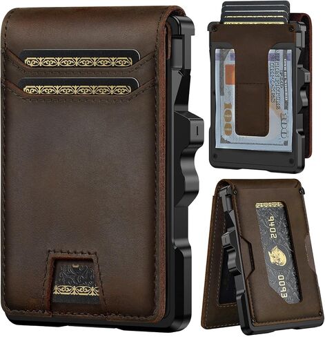 furid Genuine Leather Wallet for Men: Slim RFID Minimalist Wallets with Money Clip - Smart Pop Up Credit Card Holder for Front Pocket - Gifts for Husband Father on Birthday Anniversary in Saudi Arabia