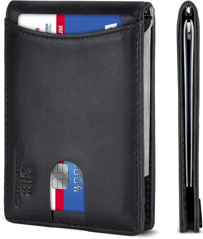 SERMAN BRANDS RFID Blocking Slim Bifold Genuine Leather Minimalist Front Pocket Wallets for Men with Money Clip Thin Mens in Kuwait