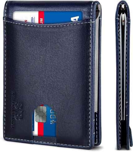 SERMAN BRANDS RFID Blocking Slim Bifold Genuine Leather Minimalist Front Pocket Wallets for Men with Money Clip Thin Mens in Kuwait