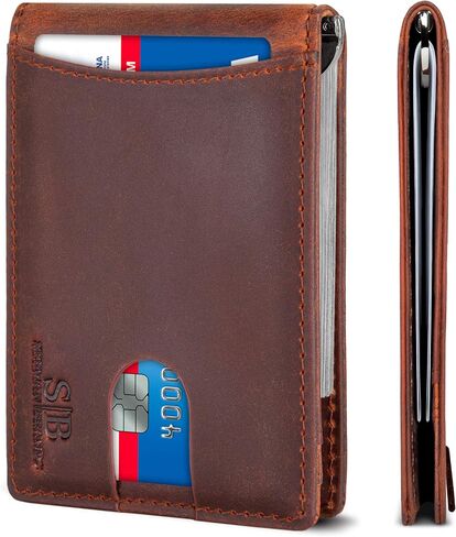 SERMAN BRANDS RFID Blocking Slim Bifold Genuine Leather Minimalist Front Pocket Wallets for Men with Money Clip Thin Mens in Kuwait