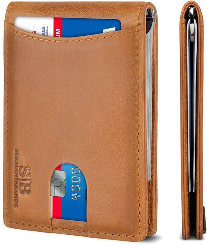 SERMAN BRANDS RFID Blocking Slim Bifold Genuine Leather Minimalist Front Pocket Wallets for Men with Money Clip Thin Mens in Kuwait