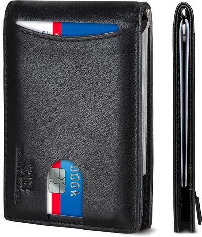 SERMAN BRANDS RFID Blocking Slim Bifold Genuine Leather Minimalist Front Pocket Wallets for Men with Money Clip Thin Mens in Kuwait