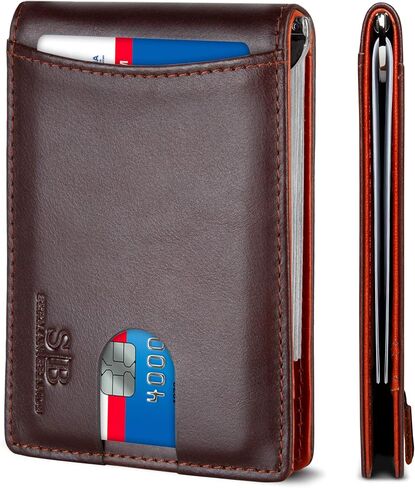 SERMAN BRANDS RFID Blocking Slim Bifold Genuine Leather Minimalist Front Pocket Wallets for Men with Money Clip Thin Mens in Kuwait