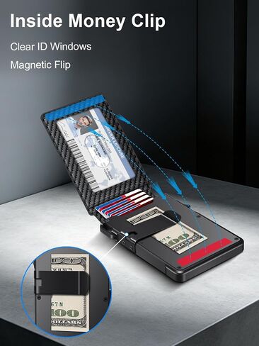 Wallet for Men RFID Blocking Wallet for 10-12 Cards Slim Bifold Minimalist Smart Pop Up Wallet with Money Clip Inside & ID Window Compact Front Pocket Metal Credit Card Holder Birthday Gifts for Men in Saudi Arabia