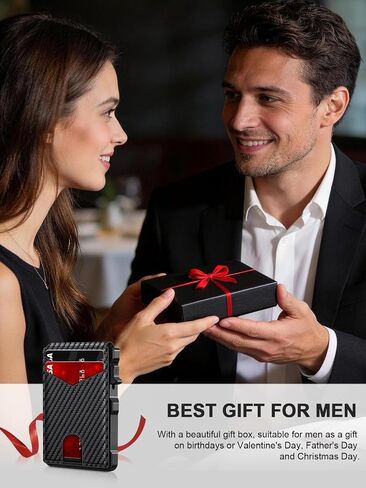 Wallet for Men RFID Blocking Wallet for 10-12 Cards Slim Bifold Minimalist Smart Pop Up Wallet with Money Clip Inside & ID Window Compact Front Pocket Metal Credit Card Holder Birthday Gifts for Men in Saudi Arabia