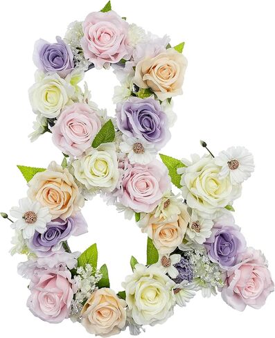 Flower Letters Artificial Floral A-Z Initial Alphabet Faux Floral Letters 13" Height Wall Decor Fake Flowers For Wedding Funeral Baby Bridal Shower Nursery Art Photo Prop Birthday Wall Decor(Shape A) in Saudi Arabia