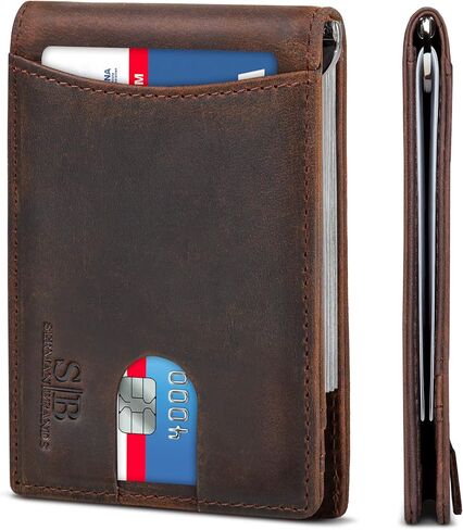 SERMAN BRANDS RFID Blocking Slim Bifold Genuine Leather Minimalist Front Pocket Wallets for Men with Money Clip Thin Mens in Kuwait