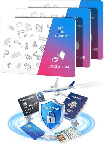 Magriffin Protective RFID Blocking Card: 3-Pcs 99.9% Shielding (13.56mhz) Stops Contactless Payment Theft - One Card Protects Your All Cards in Wallet - Ultra Slim (0.29in,Teal & Glitter Gray) in Kuwait