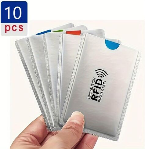 10 قطع من أكمام بطاقات RFID - هيكل من رقائق الألومنيوم عالي التحمل، حماية ضد المغناطيس للبطاقات المصرفية، الهوية، جوازات السفر، متوافقة مع قارئات RFID، أساسيات السفر والأعمال in Kuwait