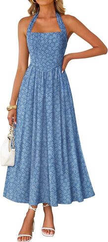 ZESICA Women's Summer Sleeveless Floral Maxi Dresses 2026 Halter Neck Flowy A Line Formal Cocktail Wedding Guest Long Dress in Kuwait