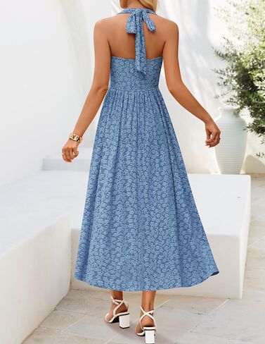 ZESICA Women's Summer Sleeveless Floral Maxi Dresses 2026 Halter Neck Flowy A Line Formal Cocktail Wedding Guest Long Dress in Kuwait
