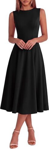 Simplee Womens Summer Sleeveless Cocktail Midi Dress 2026 Elegant Classy Crewneck A Line Flowy Party Tank Formal Dresses in Kuwait