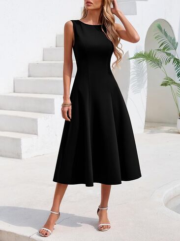 Simplee Womens Summer Sleeveless Cocktail Midi Dress 2026 Elegant Classy Crewneck A Line Flowy Party Tank Formal Dresses in Kuwait