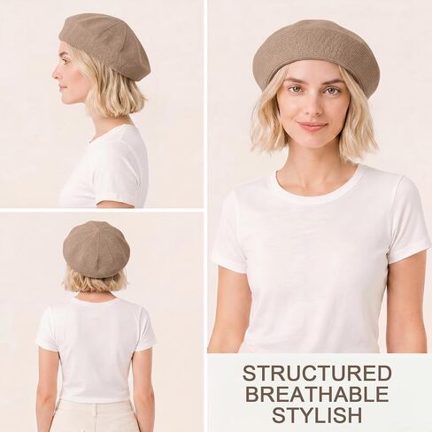 Unittype 2 Pcs Summer French Beret for Women Summer Knitted Thin Beret Hat Breathable Thin Solid Color Mesh Adjustable Octagonal Cap Beach Beanie for Women in Saudi Arabia