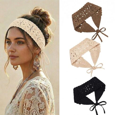 3Pcs Boho Headbands for Women Bandana Crochet Knit Hair Band Headband Hair Scarf Head Bands for Women's Hair (A3) in Saudi Arabia