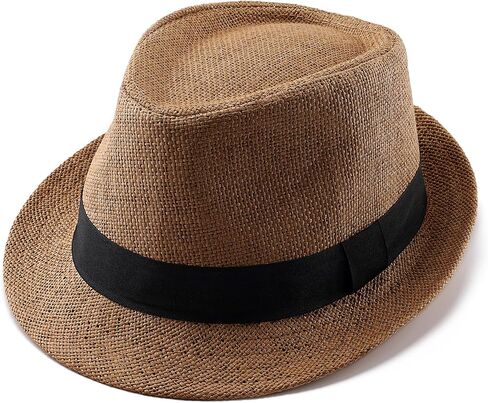 Straw Fedora Hats for Men Women, 1920s Short Brim Trilby Panama Hat Summer Beach Sun Cap in Saudi Arabia