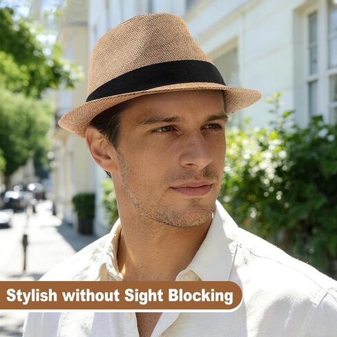 Straw Fedora Hats for Men Women, 1920s Short Brim Trilby Panama Hat Summer Beach Sun Cap in Saudi Arabia