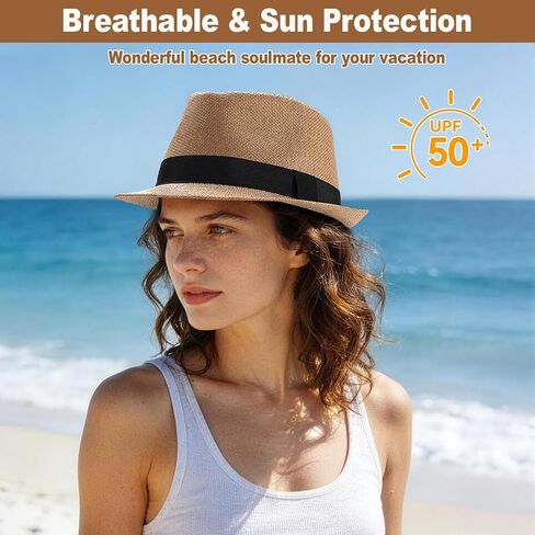 Straw Fedora Hats for Men Women, 1920s Short Brim Trilby Panama Hat Summer Beach Sun Cap in Saudi Arabia