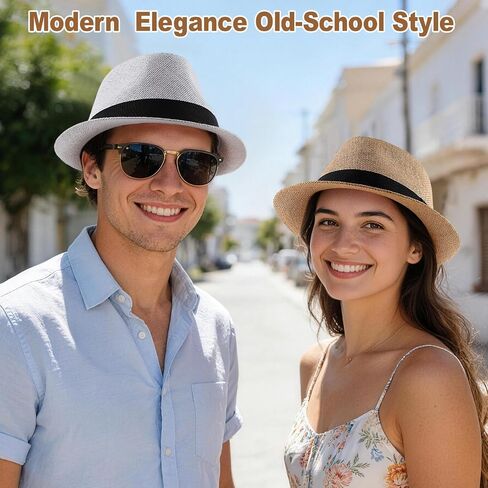 Straw Fedora Hats for Men Women, 1920s Short Brim Trilby Panama Hat Summer Beach Sun Cap in Saudi Arabia