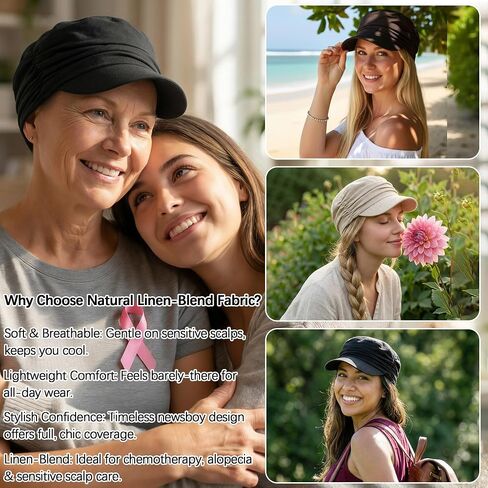 Babalet Women Linen Blend Newsboy Hat, Lightweight Breathable Chemo Hat for Women with Hair Loss, Cancer Headwear Headwraps in Saudi Arabia